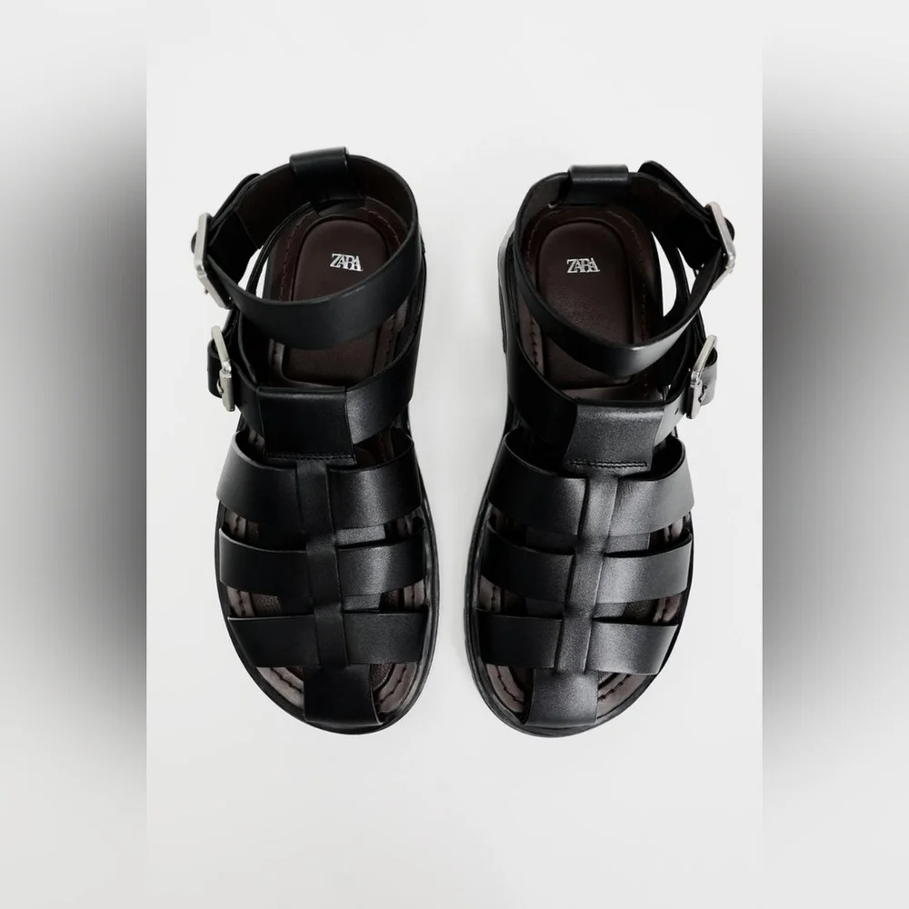 Zara Lug Sole Leather Cage Sandals - Picture 9 of 11